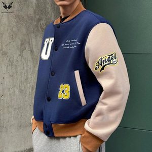 เสื้อแจ็คเก็ตวาร์ซิตี้แบบยูนิเซ็กซ์ขายส่ง แจ็คเก็ตเปล่าสำหรับสกรีนลาย ชุดกีฬาทีม แจ็คเก็ตเลตเตอร์แมนลำลอง แจ็คเก็ตวาร์ซิตี้บอมเบอร์แบบคอลเลจ - Product Image 2