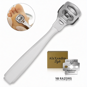 Foot Callus Shaver Hard Skin Corn Remover White Stainless Steel Pedicure Tool with 10 Replacement Blades Foot Care Device - Product Image 2