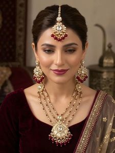 Bridal Engagement <b>Wedding</b> Navratna Kundan Necklace Earring Set Artificial Jewellery Stainless Steel Gold Plated 2026 Wholesale - Product Image 3