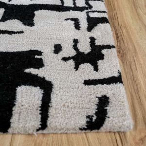 Z&H Home <b>Hand</b> <b>Tufted</b> Wool/Silk Abstract Loop Pile Plush Thick Non-Slip PET Friendly Modern Geometric Design White Black Area <b>Rug</b> - Product Image 3
