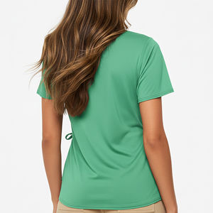 Camiseta de Manga Corta con Cuello Redondo Verde para Mujer, con Logotipo Personalizado, con Lazo Lateral, Corte Ajustado, Informal, de Punto, Color Sólido, para Primavera y Verano - Product Image 5