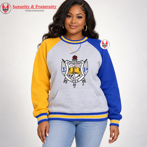 Sudadera Unisex Premium con Cuello Redondo y Escudo de la Hermandad Griega Sigma Gamma Rho, Bordado en Chenille, Parte Delantera Sólida - Product Image 1