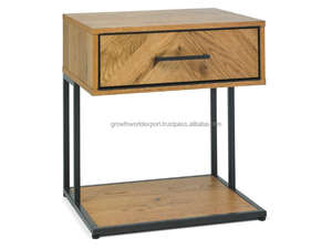 Mesa Auxiliar de Madera Maciza de Mango con Cajón, Patas Metálicas, Diseño Industrial Moderno, Hecha a Mano, para Dormitorio, Sala de Estar o Almacén - Product Image 3