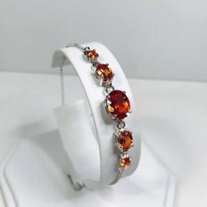 Orange Padparadscha Sapphire Charm Sterling Silver Luxury Simple Classic Design <b>Bangle</b> <b>Bracelet</b> for Women Anniversary Gift - Product Image 3