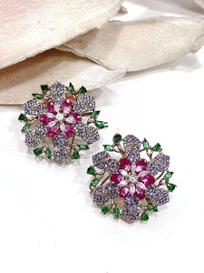 Luxury Gold Plated Flower <b>Stud</b> <b>Earrings</b> With <b>Crystal</b> Rhinestones For Women Party Wear Collection - Product Image 4