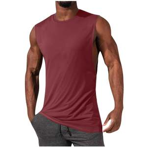 Camiseta sin mangas de algodón liso, de gran tamaño, transpirable, ecológica, de peso pesado, con cuello redondo, corte holgado y estilo cropped, con lavado ácido, para hombre, ¡la más vendida! - Product Image 1