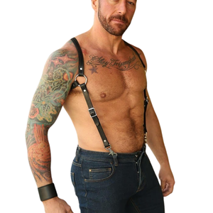 Ensemble harnais et bretelles en cuir pour homme, ajustement réglable, cuir de qualité supérieure, tenue de club - Product Image 6