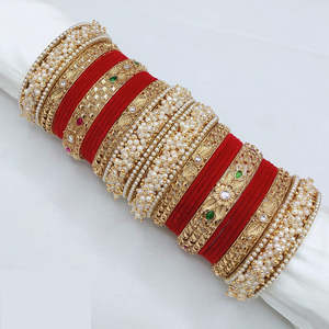 Bridal Velvet Bangle Set with Kundan & Pearls Elegant Wedding <b>Bracelets</b>, Premium Traditional Jewelry Collection for Women - Product Image 1