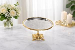 Luxury <b>Gold</b> <b>Cake</b> Stand with Silver Finished Designer <b>Top</b> Ideal for Gifting Weddings Birthdays Events And Premium Dessert Display - Product Image 5