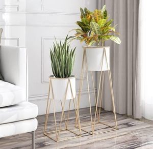 Support de pot carré en métal de qualité supérieure avec pot blanc, design artisanal durable pour pots lourds et décoration intérieure élégante - Product Image 4
