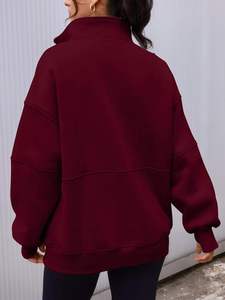 เสื้อฮู้ดผู้หญิงผ้าฝ้าย 100% ระบายอากาศดี ทรงโอเวอร์ไซส์ คอซิปครึ่งตัว แขนเสื้อแบบดรอปโชว์เดอร์ มีกระเป๋า เหมาะสำหรับใส่ลำลองช่วงฤดูใบไม้ร่วง - Product Image 2