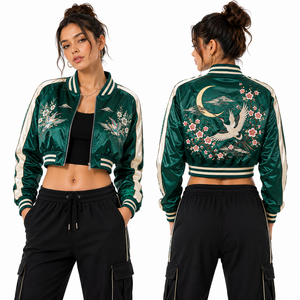 Chaqueta Corta de Satén para Mujer con Diseño de Fénix y Forro Suave, Marca Privada, Venta al Por Mayor, Fabricante de Ropa con Logotipo Personalizado OEM - Product Image 1