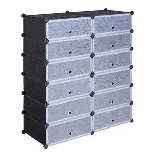 Armadio Modulare a 12 Cubi in Plastica Fai-da-Te con Ante, Organizzatore per Scarpe e Oggetti per Casa o Ufficio - Product Image 1