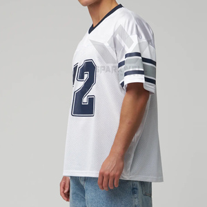 Maillot de football américain blanc pour homme, col en V, manches courtes, numéro 32, en twill, respirant, en polyester, uniforme d'équipe personnalisé - Product Image 4