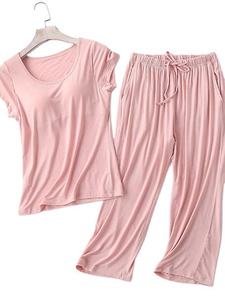 Women Solid Woven Night Suit Cotton Two Piece Sleepwear <b>Set</b> Front Logo High Quality Quick Dry Breathable - Product Image 6