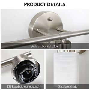 Applique da Parete Moderna a 5 Luci, 79 cm, Finitura Nichel Spazzolato, Paralumi in Vetro Satinato per Illuminazione Bagno e Corridoio, Lampadine Non Incluse - Product Image 6