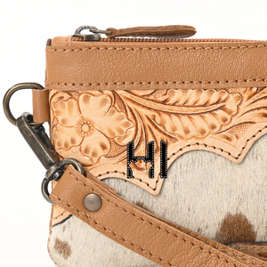 Pochette portefeuille en cuir de vachette Hairon façonné, style western, sac à main organisateur - Product Image 5