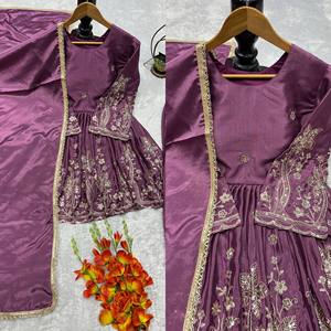 TENNECY New Designer Collection Fully Stitched Stretchable Ready-to-Wear Indian Pakistani CHINON SILK <b>Top</b> Pant Dupatta Set - Product Image 4