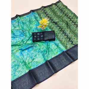 DISEÑADOR DOLA SILK DIGITAL PRINT WORK SAREE CON BLUSA SIN COSTAR SKY - Product Image 1