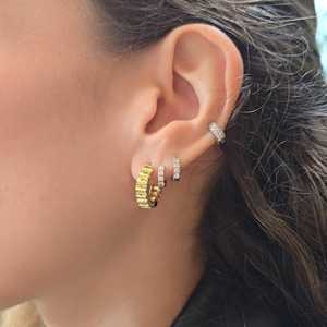 14K <b>Solid</b> Gold Round Lab Grown Diamond Gearings <b>Hoop</b> <b>Earrings</b> Pave Set Modern Chunky Luxury Dainty Everyday Wear Jewelry Huggies - Product Image 2