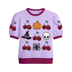 Pull en coton de haute qualité pour femme, coupe oversize, col rond, broderie cerise et citrouille, collection automne-hiver, idéal pour Halloween - Product Image 2
