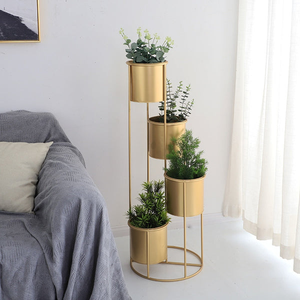 Gold Finish Metal Planter with <b>Tall</b> Multi-Tier Metal <b>Stand</b>, Modern Vertical <b>Plant</b> Holder for Indoor <b>Plants</b>, Decorative Flower - Product Image 6