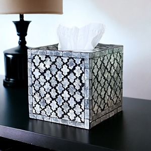 Luxurious Square Tissue <b>Box</b> Cover with Wood Core and Mother of Pearl Inlay Ideal for Special Occasion and <b>Vanity</b> Decor - Product Image 2