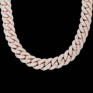 Collar de Cadena Cubana Hiphop de Plata de Ley 925 con Moissanita de Corte Baguette y Engaste de Garra, Chapado en Oro de 18K, Gargantilla de Eslabones Unisex - Product Image 1