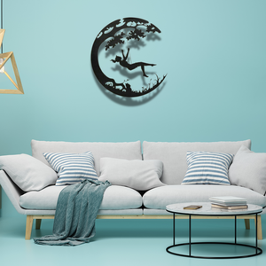 ภาพศิลปะติดผนังโลหะรูปเด็กหญิงแกว่งบนดวงจันทร์สำหรับห้องนอน |   งานศิลปะติดผนังโลหะทันสมัยที่ดีที่สุดสำหรับตกแต่งบ้าน - Product Image 4