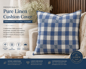 Customize 100% Pure Linen Blue Striped Cushion <b>Cover</b> <b>for</b> Home <b>Sofa</b> Couch Decor Classic Embroidery Pillow Case Manufacturer - Product Image 2