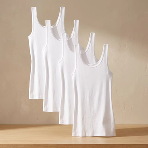 Camisetas sin mangas blancas para mujer, de punto, cuello redondo, algodón, transpirables, longitud regular, paquete de 4, más vendidas. - Product Image 6
