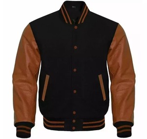 Men's <b>Retro</b> College Style All-Season Varsity <b>Jacket</b> PU <b>Leather</b> Embroidered Stitching Loose Fit High Street Design for Spring - Product Image 4