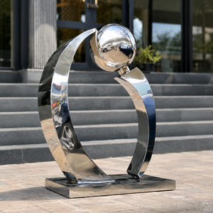 Escultura de bola circular de acero inoxidable pulido a espejo, decoración de arte metálico moderno para jardín, plaza, hotel o villa. - Product Image 1