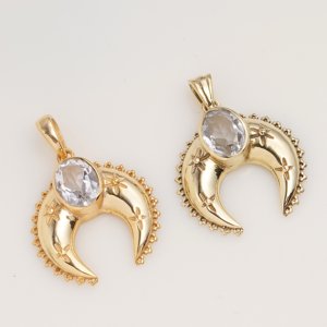 Blue Topaz Crescent Moon Pendant Gold Tone Celestial <b>Necklace</b> Crystal Gemstone Boho Jewelry Gift for Women Her - Product Image 2
