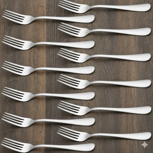 Fourchette en acier inoxydable, finition miroir argentée, style vintage, pour desserts et fruits, compatible lave-vaisselle, à prix abordable - Product Image 1
