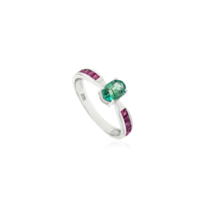High Quality Minimalist 925 Sterling <b>Silver</b> Natural Oval Cut Emerald & Princess Cut Ruby <b>Solitaire</b> Accent Stone <b>Ring</b> for Women - Product Image 3