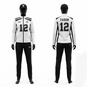 Traje de Entrenamiento de Fútbol Americano para Mujer, Premium, 220 GSM, Poliéster Interlock, Negro con Panel Blanco en el Hombro, Logotipo Personalizado, Ropa Deportiva - Product Image 1