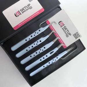 Pince à épiler professionnelle GETUP BROSONS IMPEX GBI pour extensions de cils, acier inoxydable bleu, antistatique, précision - Product Image 1