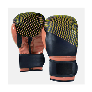 Leather Boxing Gloves Blue Black Yellow Striped Velcro Closure Adjustable Wrist <b>Strap</b> Adult Unisex Training Gear - Product Image 2