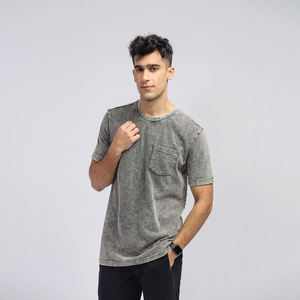 Camiseta Oversize de Manga Corta con Cuello Redondo, Lavado Ácido, de Algodón/Poliéster, Estilo Urbano, con Logo Frontal Personalizado, Lavado Vintage, 220g - Product Image 4