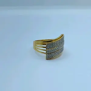 Elegante Anillo Cruzado de Diamantes en Oro Amarillo de 22K para Mujer, Anillo Ancho de Diseño, Joyería Fina, Regalo - Product Image 2