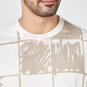 Camiseta Blanca de Lujo, Nueva Colección, con Estampado Cuadriculado Beige, Estilo Urbano Minimalista, Corte Holgado, Manga Corta, Informal para Hombre - Product Image 4
