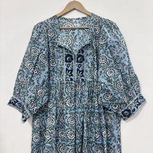 Vestido Midi Informal para Mujer, 100% Algodón Tejido, Estampado Floral Liso, Estilo Cottagecore, Manga Corta, Cintura Imperio, Estilo Babydoll, Talla Grande - Product Image 2