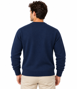 Pull en maille chaud pour homme Livster bleu marine col en V, classique, couleur unie, hiver, col, poignets et ourlet côtelés - Product Image 3