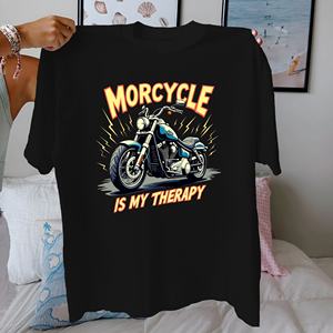 Moto avec éclairs T-shirt confortable en pur coton pour femme - Product Image 1