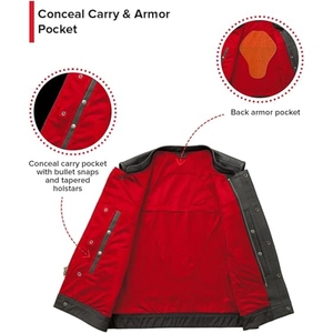 Gilet de club de motard en cuir de vachette véritable perforé sur mesure avec surpiqûres rouges, dissimulé, OEM ODM - Product Image 6