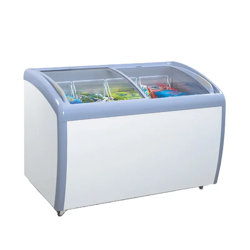 商用260L360L460L湾曲ガラスディープアイスクリームディスプレイ冷凍庫