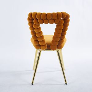 Set di 2 Sedie da Pranzo Moderne Arancione Oro con Schienale Confortevole e Cuscini Morbidi per Sala da Pranzo, Gambe in Tubo di Ferro - Product Image 4
