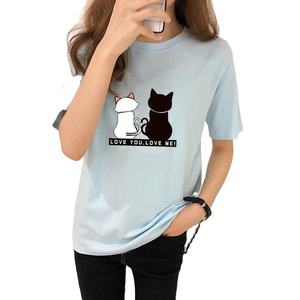 T-shirt en coton peigné vintage à manches courtes pour femmes personnalisable en jersey solide dentelle décoration lettre de mode naturelle - Product Image 3