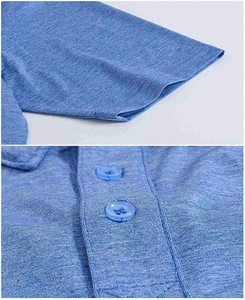 <b>Men's</b> Navy <b>Burgundy</b> Solid Short Sleeve Breathable Polyester Front Logo Knitted Button-Up <b>Shirt</b> Casual Fit Regular Length 180g - Product Image 4